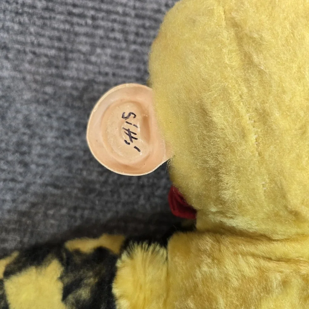 Vintage Yellow & Black Plush Monkey Doll Rubber Face Red Bow Tie 18
